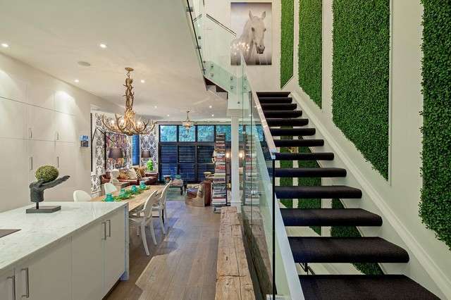 staircase with artificial grass panels