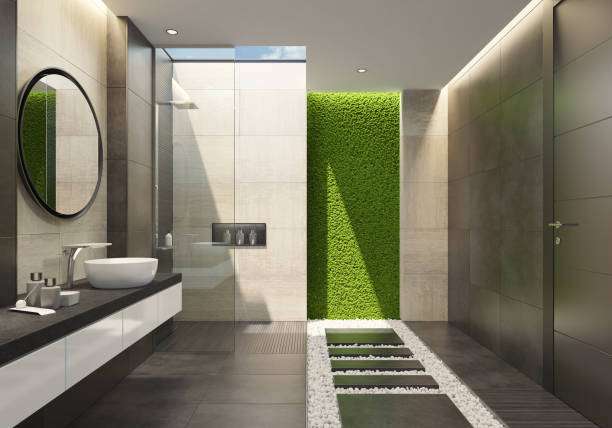 fake grass in washroom. 