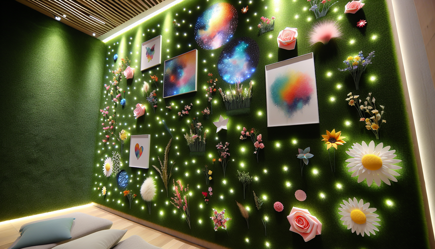 Decorative enhancements for artificial grass walls