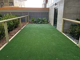 Commercial space with artificial turf.