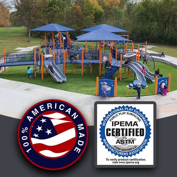 Playground on Playground turf with American made and IPEMA logos