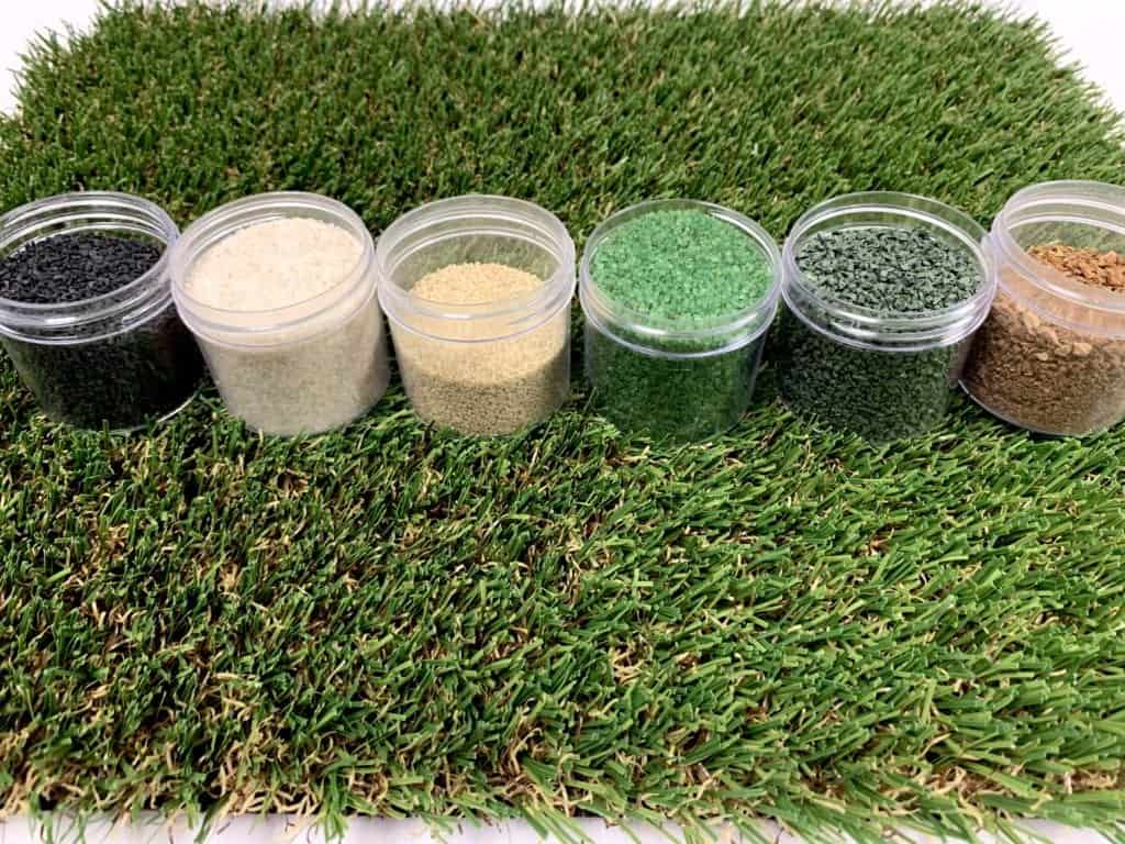 Varying types of infill in containers on turf