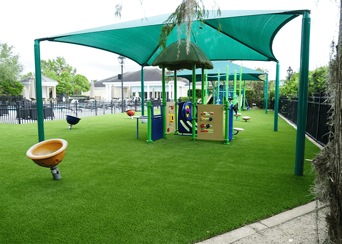 A playground that sits on artificial turf