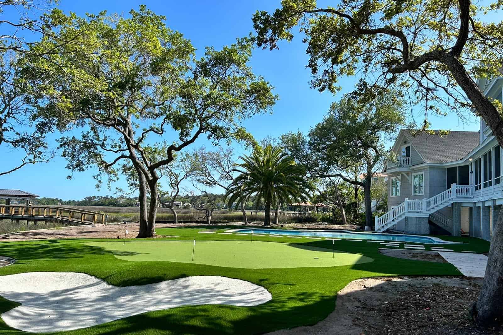 artificial turf putting green in backyard