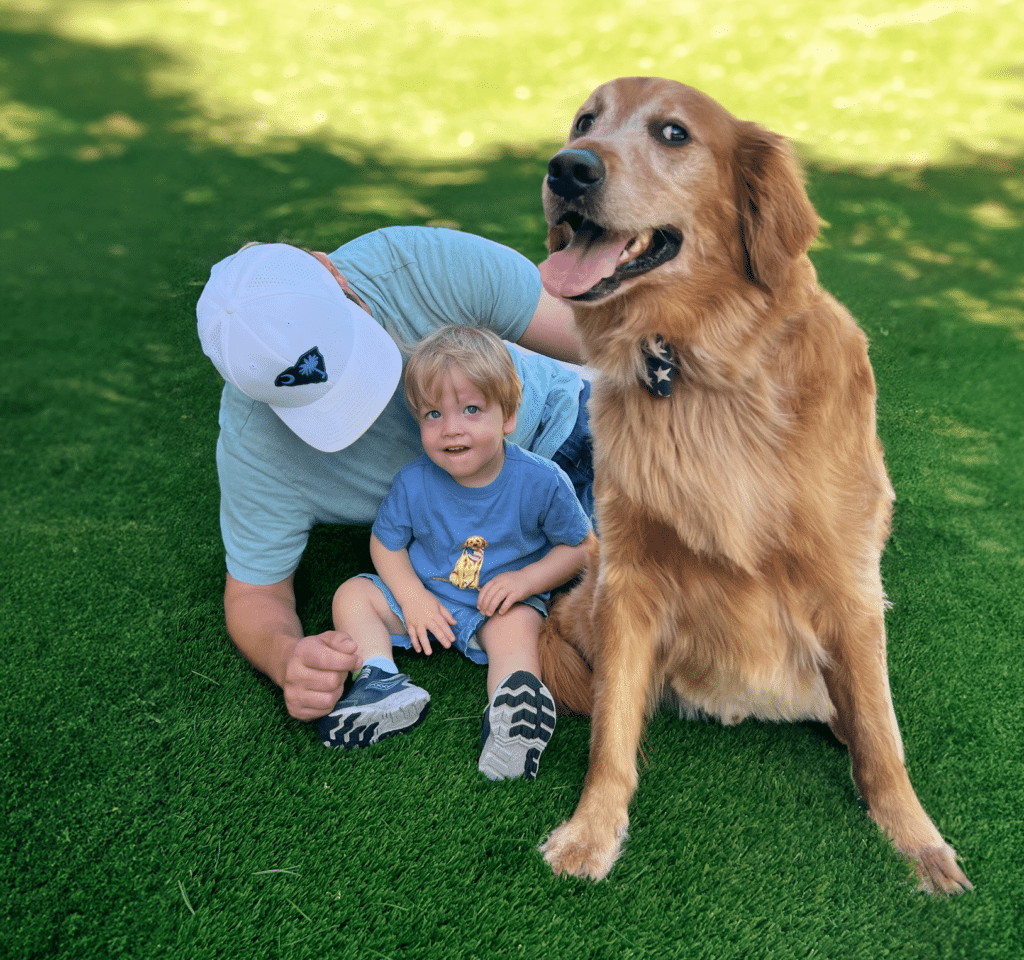 family on synthetic grass