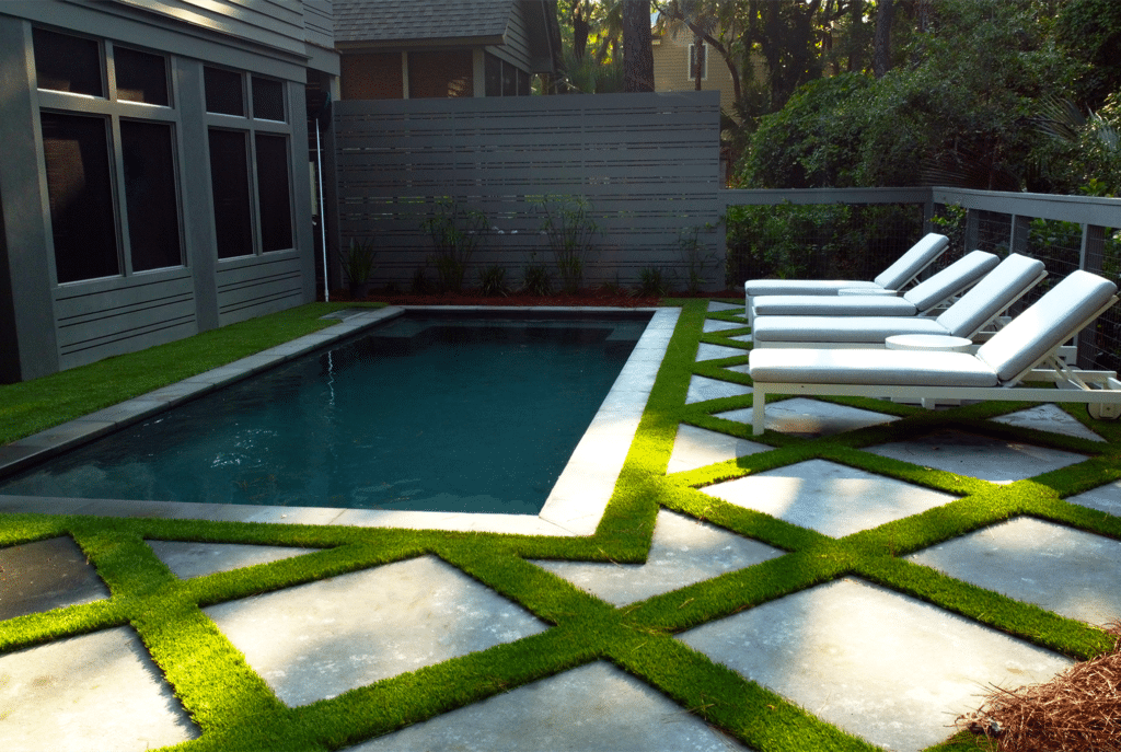 artificial turf between pavers