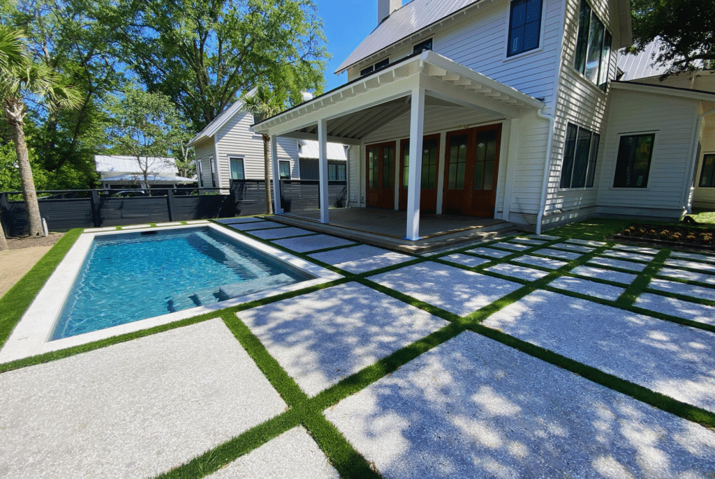 artificial turf between pavers